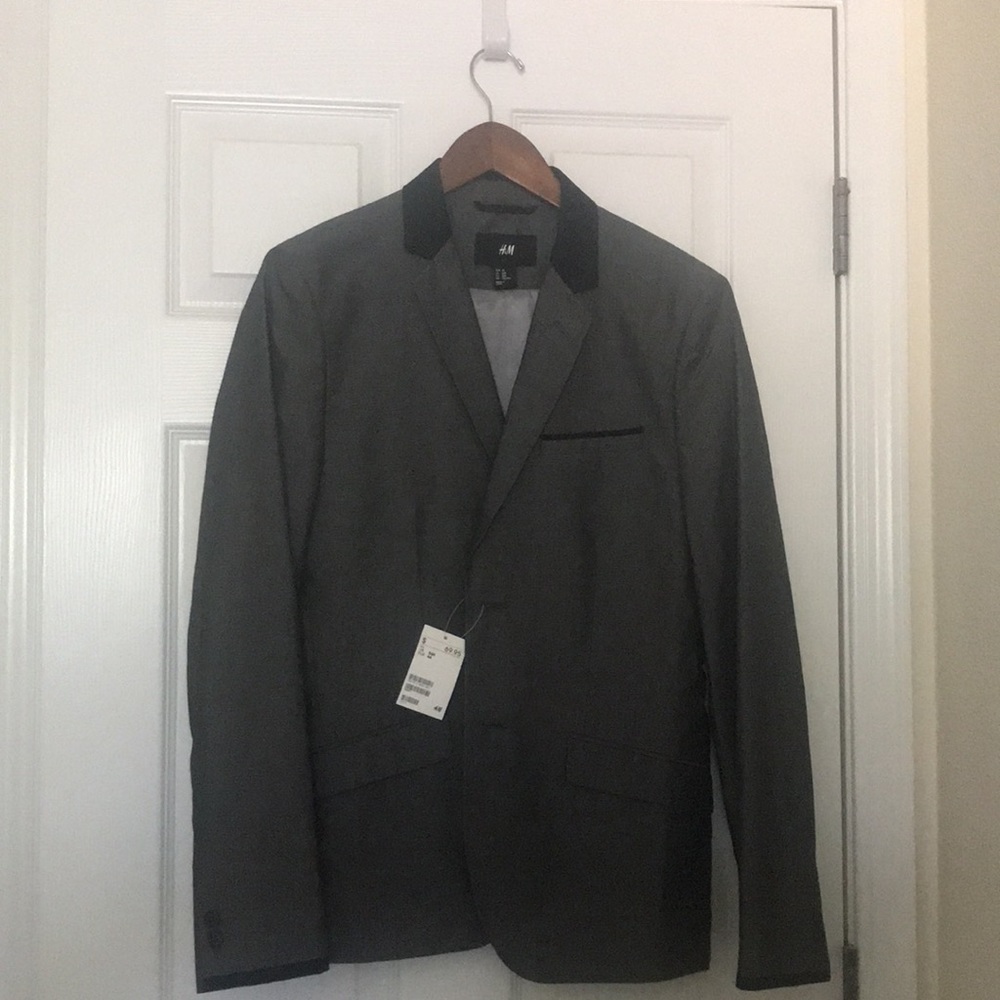 Brand New. H&M men’s sports coat with tags. Gray and black. US Size 36R.